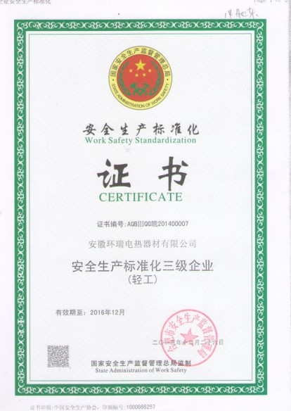 安徽環(huán)瑞獲得安全生產標準化企業(yè)稱號